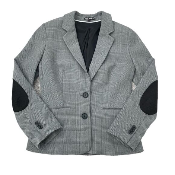 Express Gray Plaid Blazer Jacket with Elbow Pads Size 2 - Picture 1 of 11